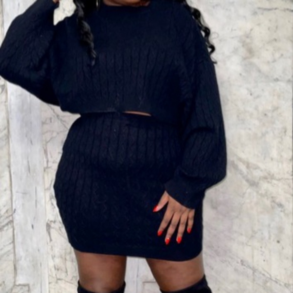 Black Sweater Skirt Set